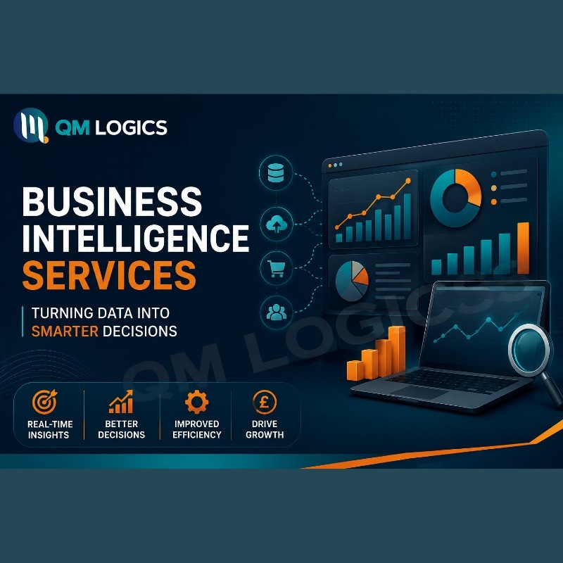 Business intelligence services dashboard with real-time analytics, data visualization, and performance metrics
